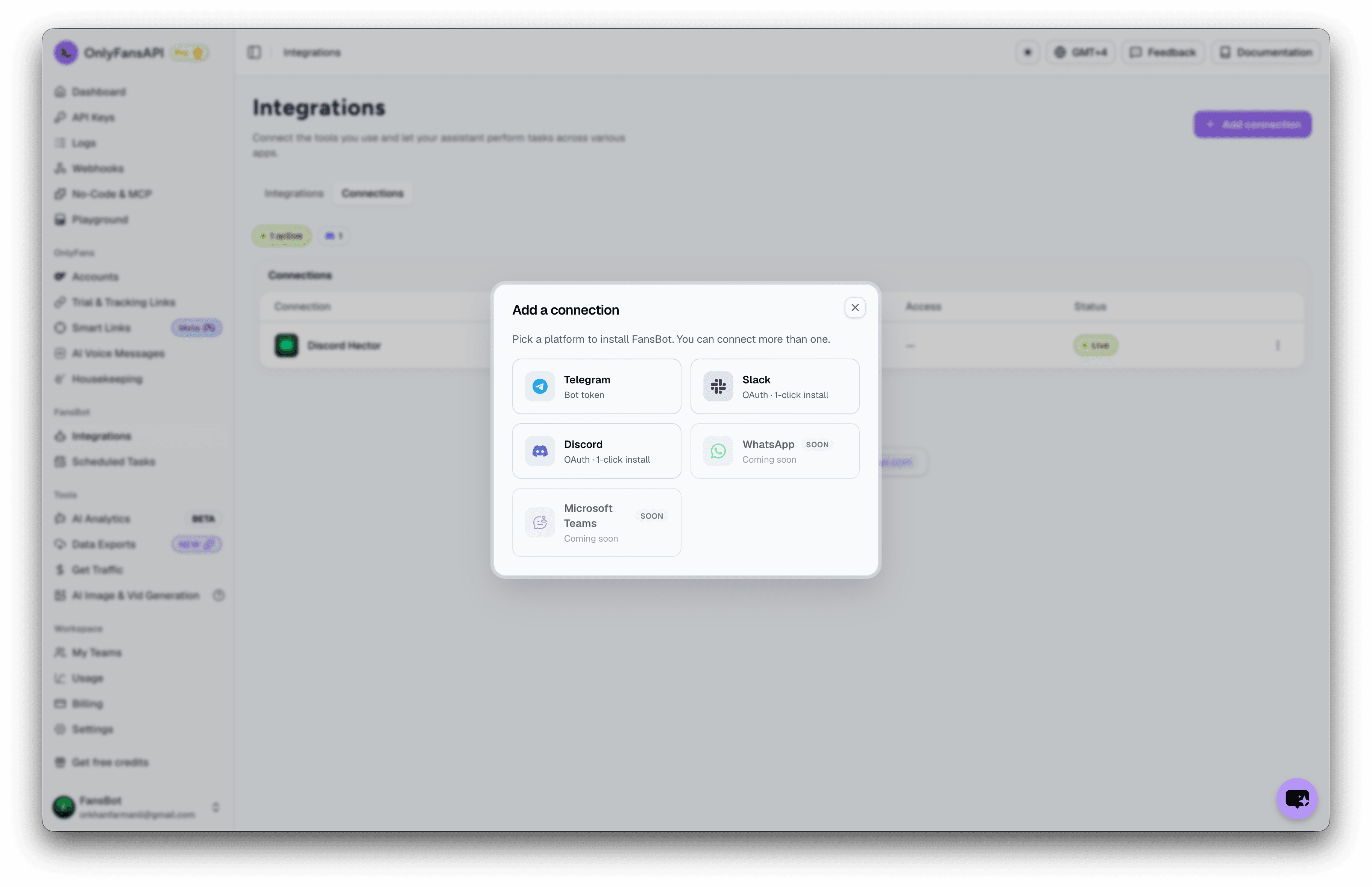 Add a connection — platform picker