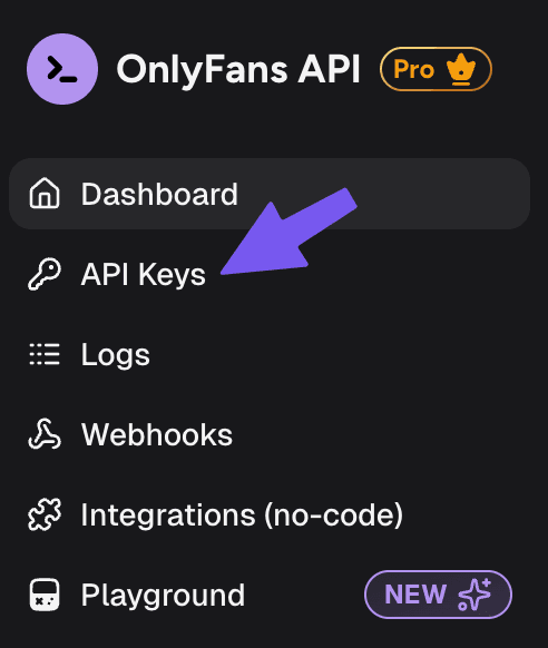 Open API Keys in the OnlyFansAPI.com dashboard