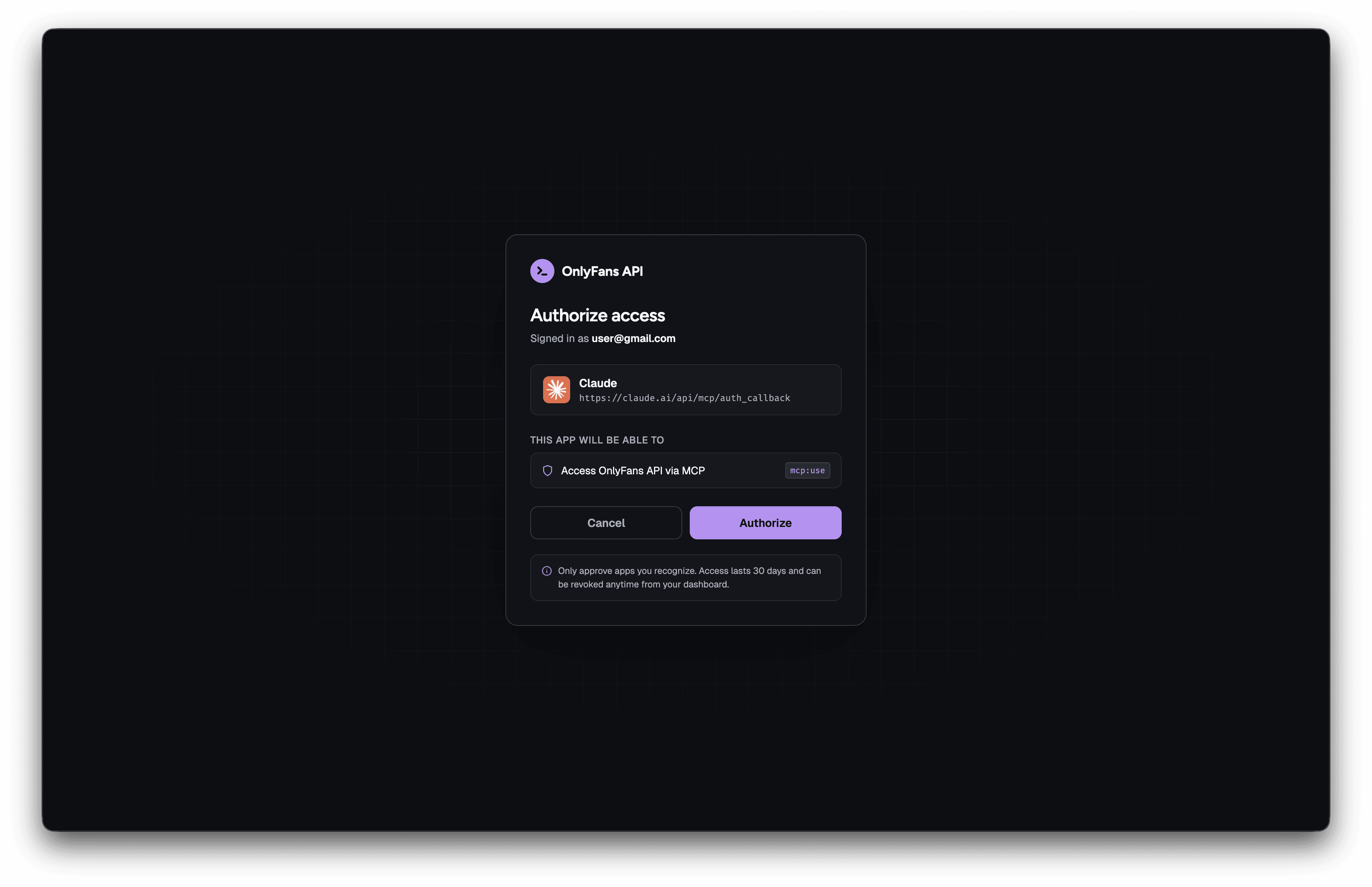 OnlyFans API — Authorize access