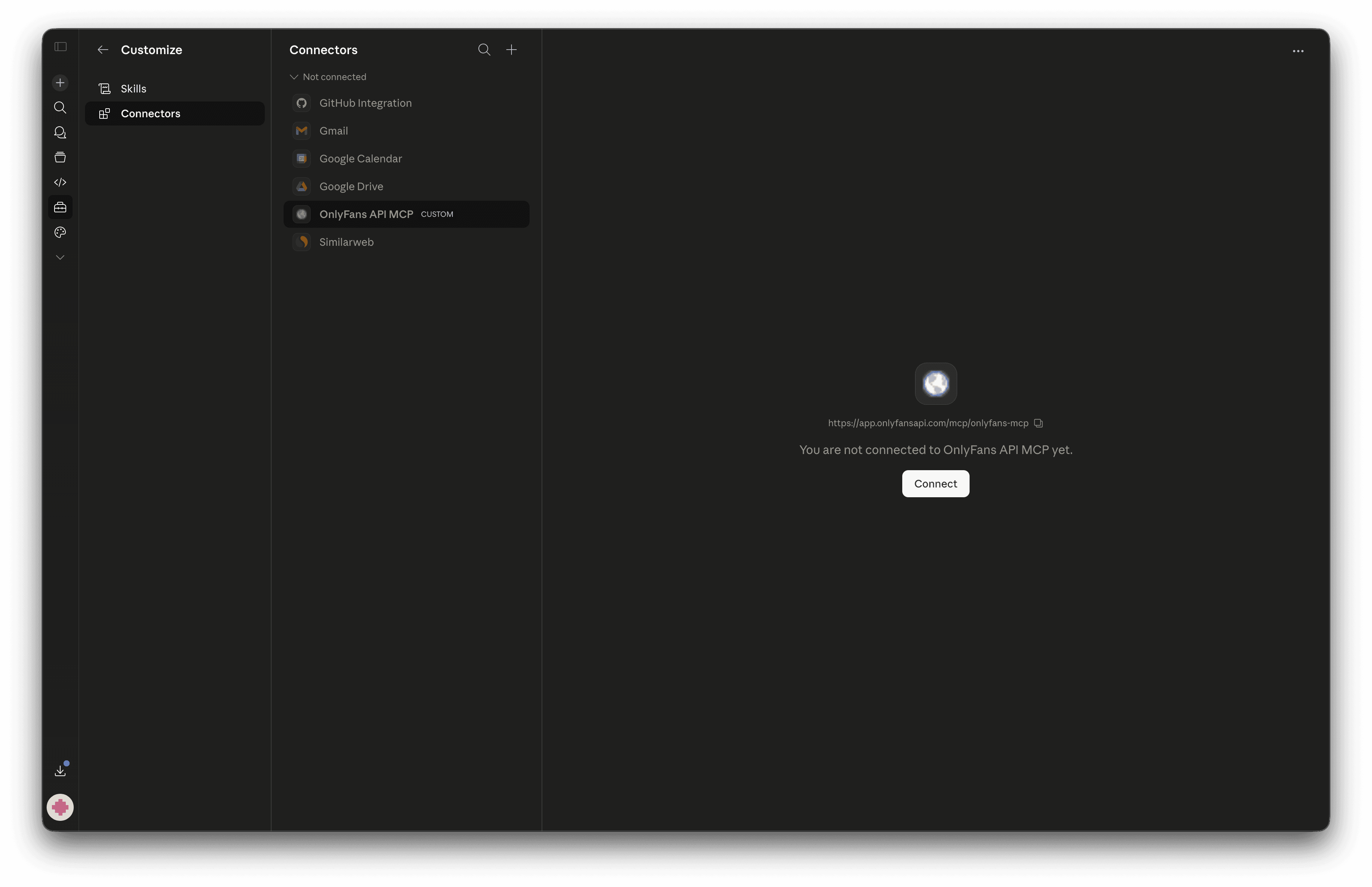 Claude — Connect button