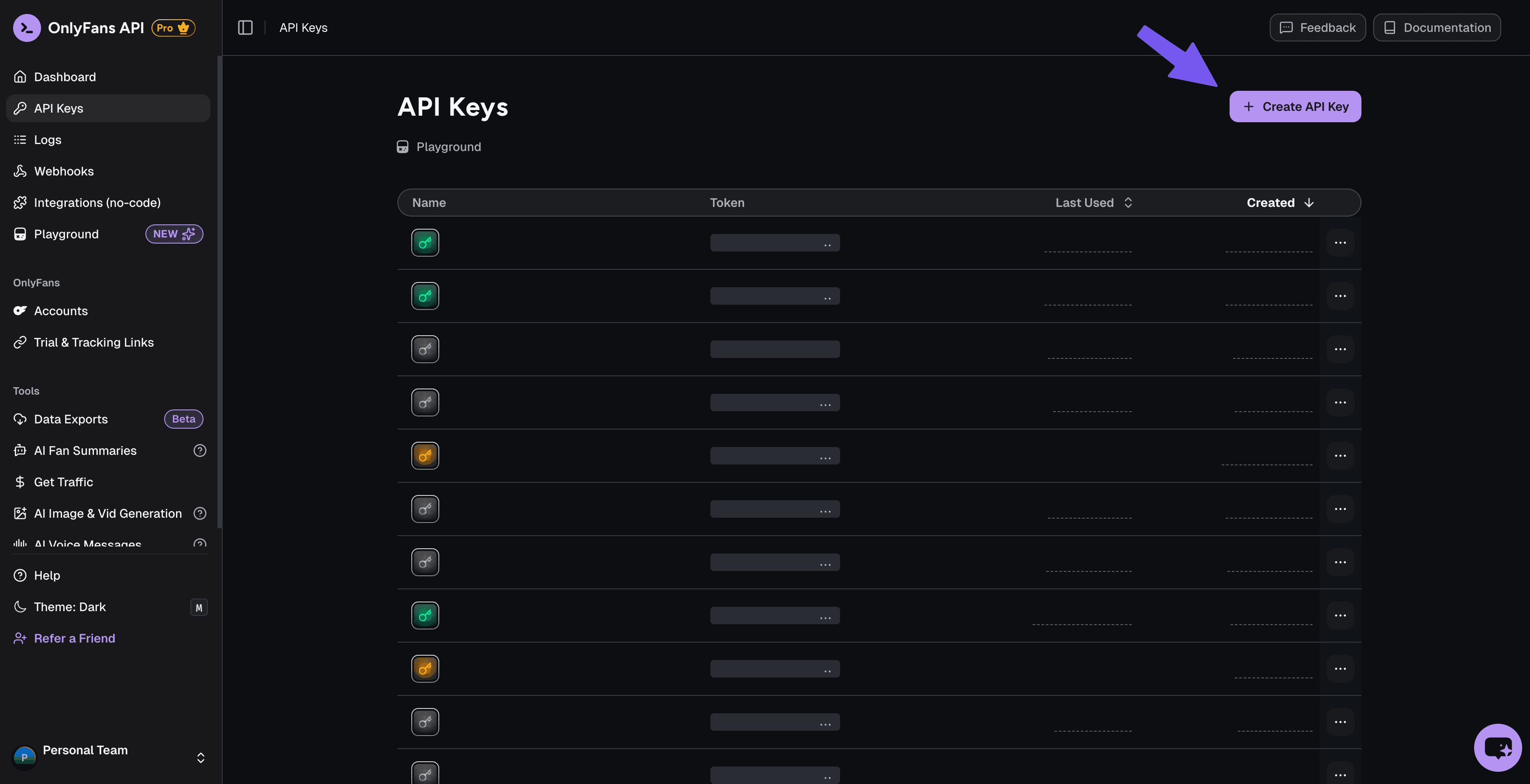 Click the Create API Key button