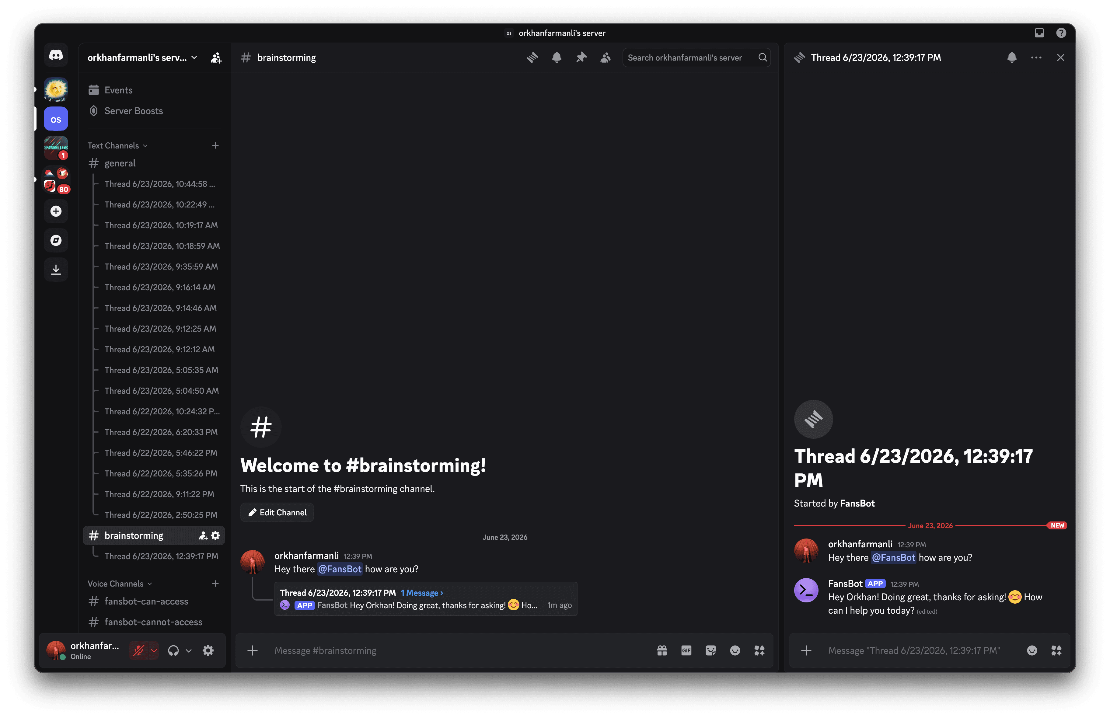 FansBot listing calendar events in Discord