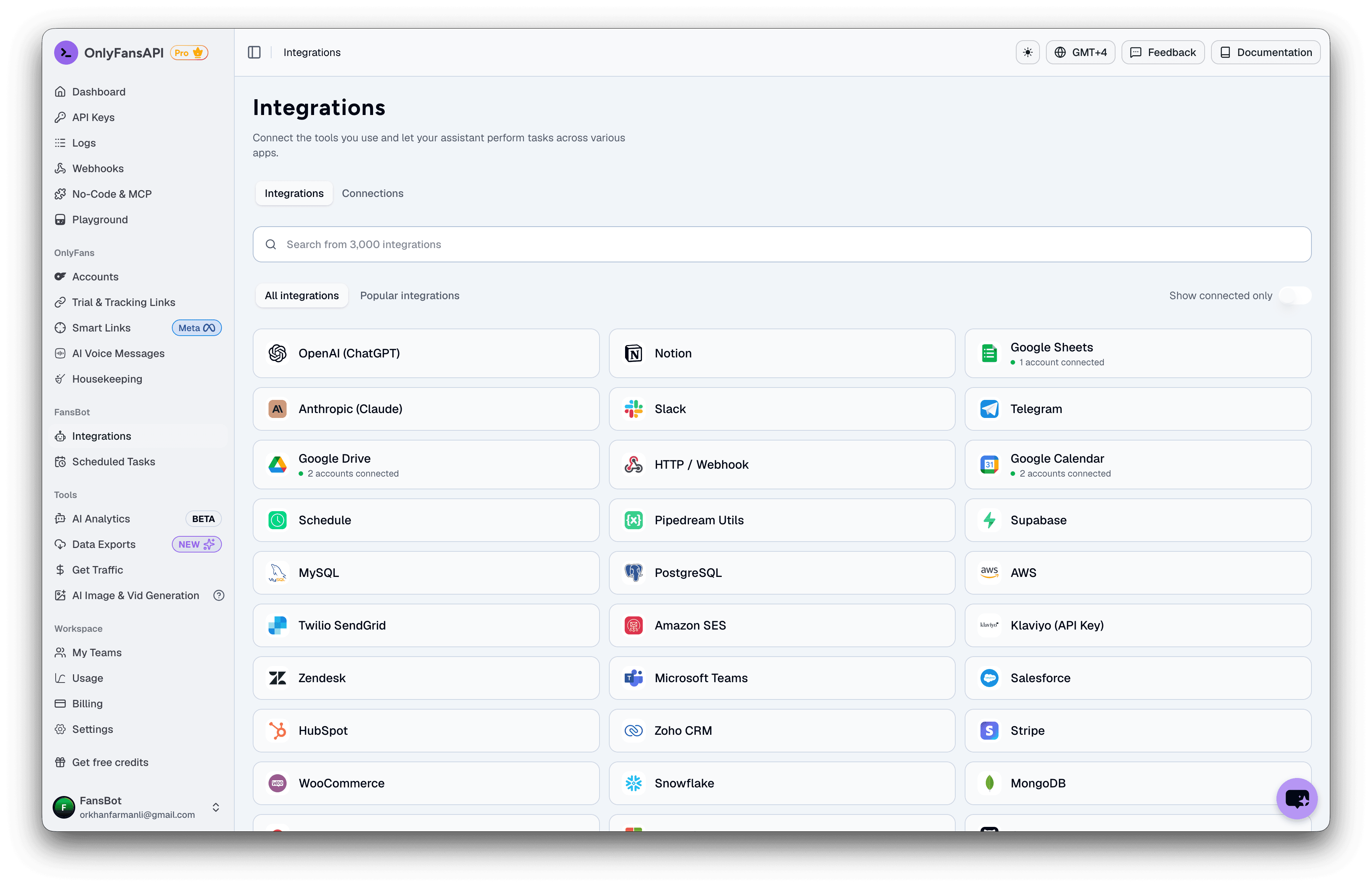 FansBot integrations catalog