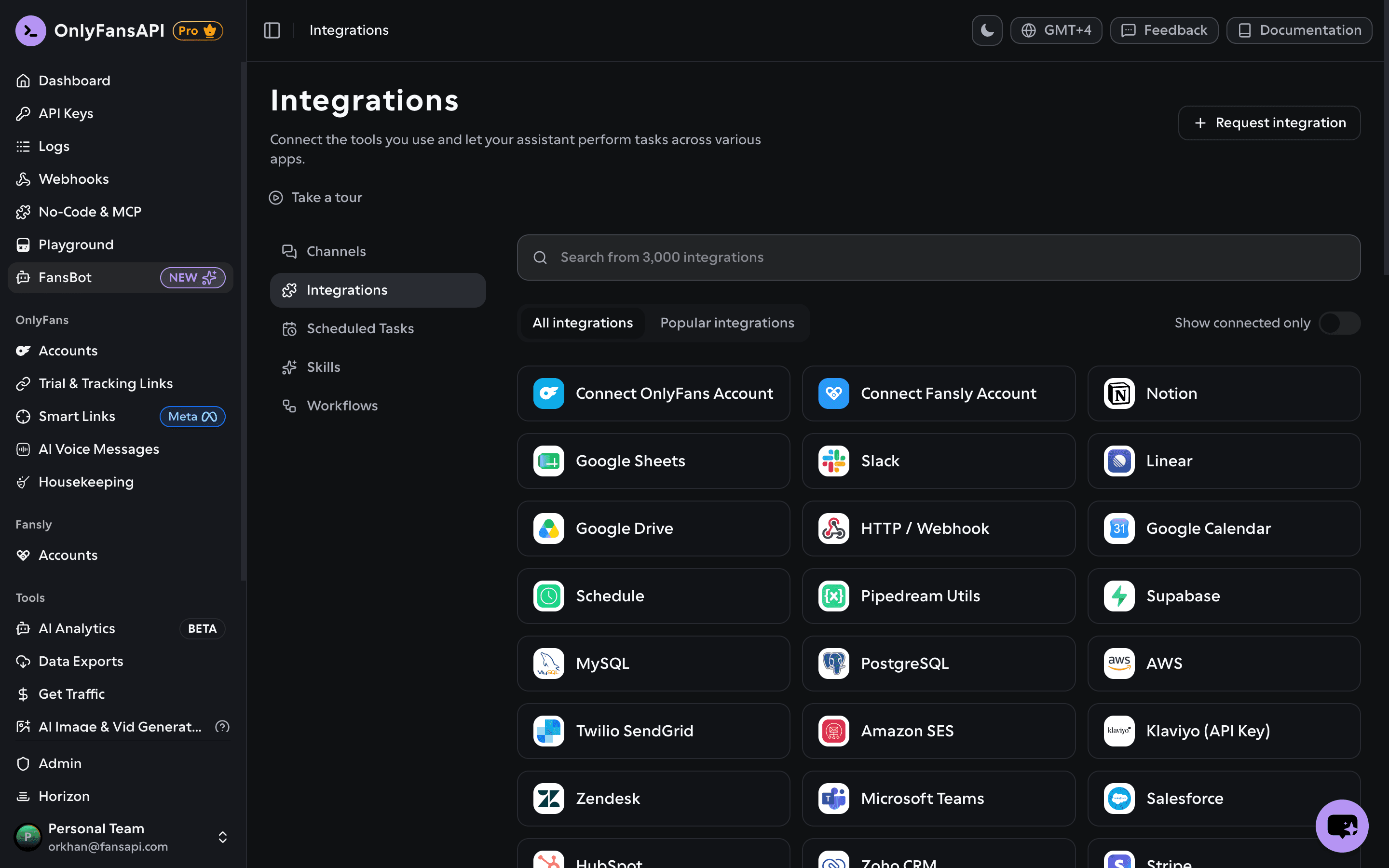 FansBot integrations catalog