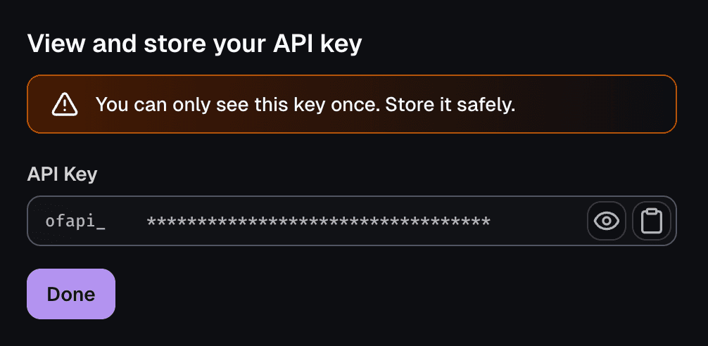 Copy and save your new API key