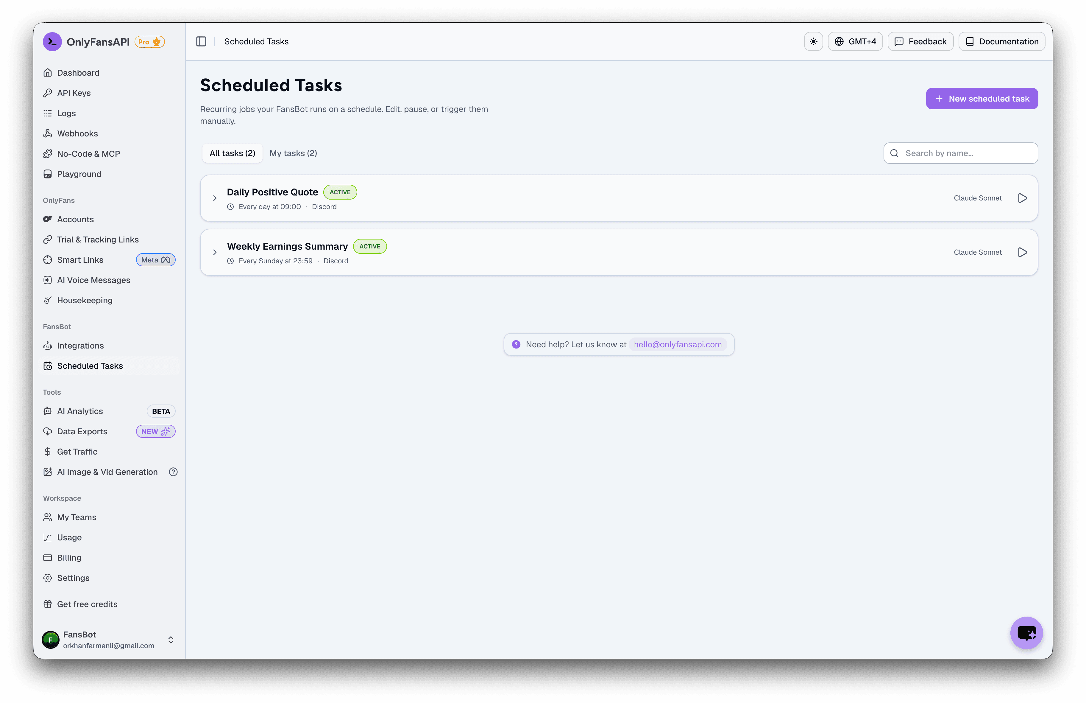 Scheduled tasks list