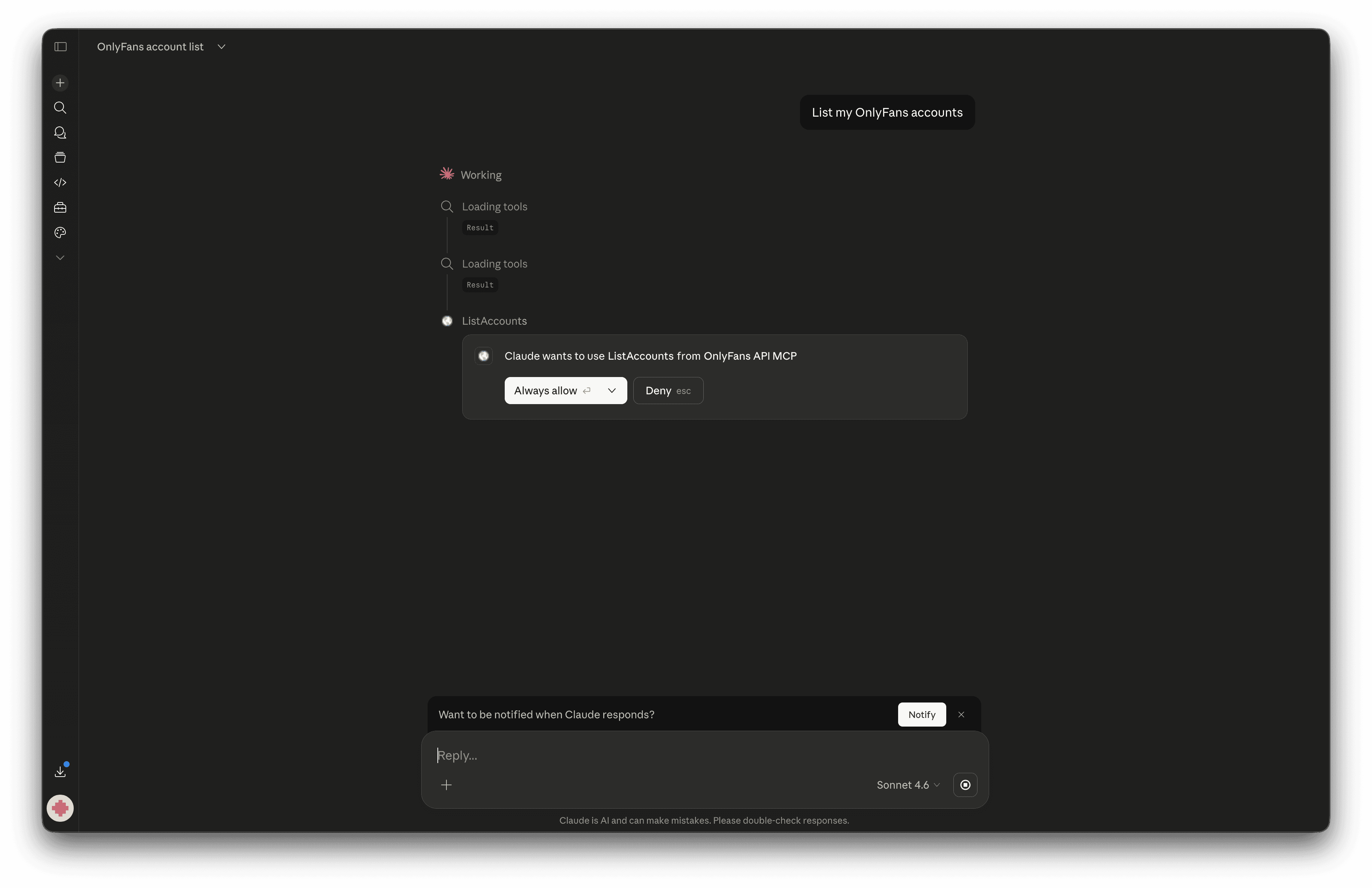 Claude — Approve tool call