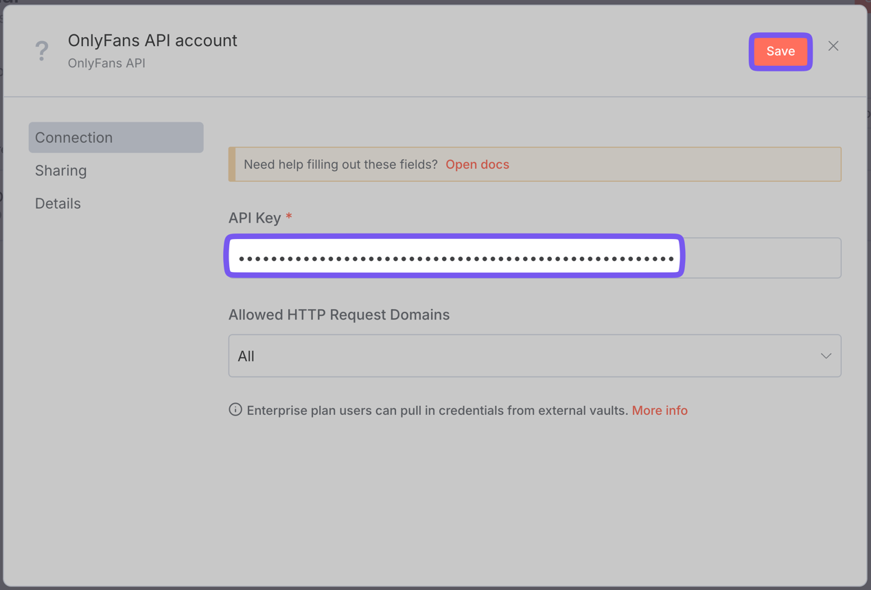 Enter credentials